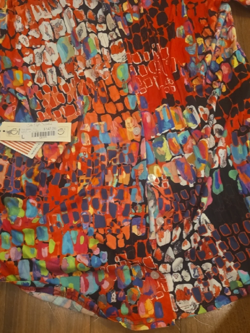 SNO SKINS Multicolor Abstract Button-Up Jacket in Red & Blue - Picture 4 of 5